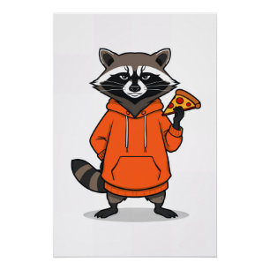 Raccoon Pizza Poster – Funny Cartoon Pizza Art