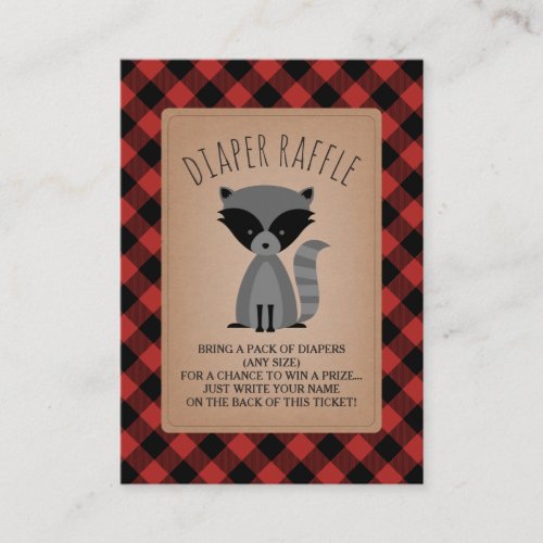 Raccoon Plaid Baby Shower Diaper Raffle Enclosure Card