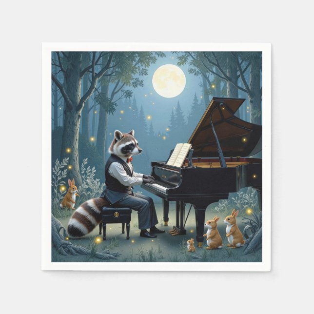 Raccoon Playing a Grand Piano In the Forest Napkins (Front)