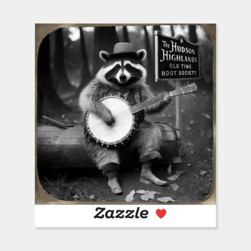 Raccoon Playing Banjo w gold frame Sticker