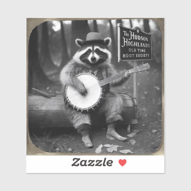Raccoon Playing Banjo w/ gold frame. Sticker (Sheet)