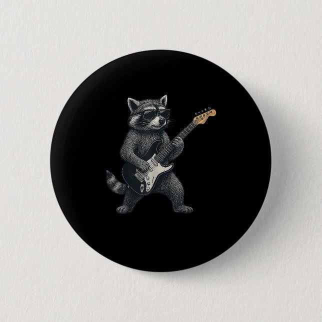 Raccoon Playing Guitar Rock And Roll Gift Men Wome Button (Front)