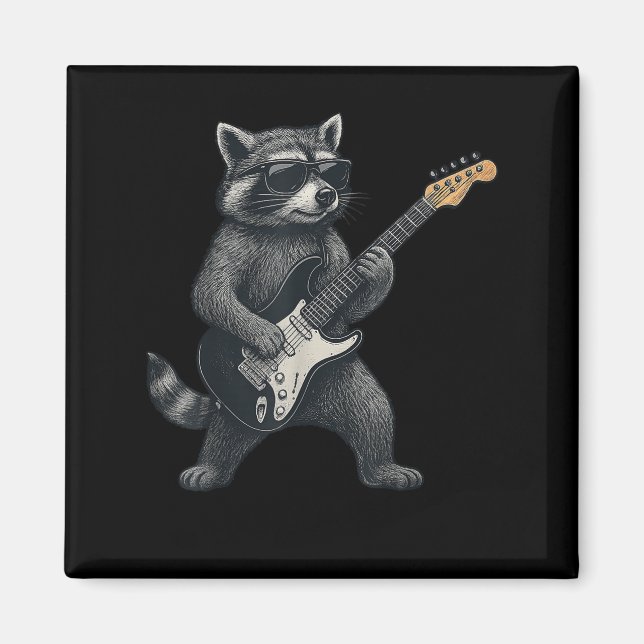 Raccoon Playing Guitar Rock And Roll Gift Men Wome Magnet (Front)