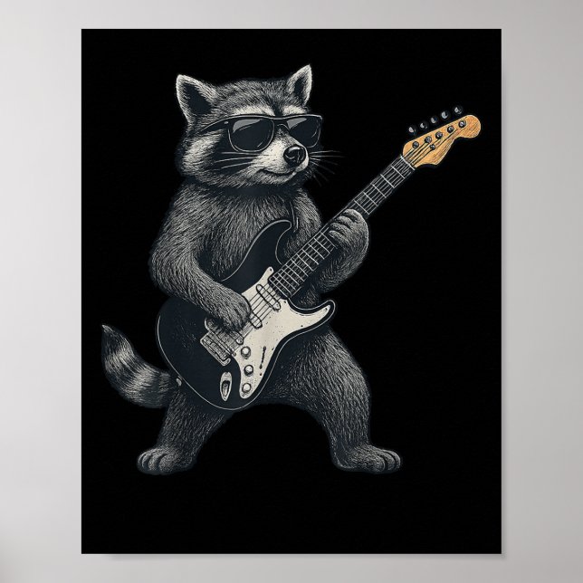 Raccoon Playing Guitar Rock And Roll Gift Men Wome Poster (Front)