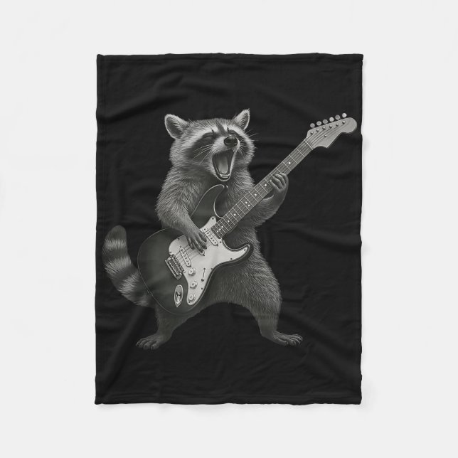Raccoon Playing Guitar Rock And Roll Guitarist Rac Fleece Blanket (Front)