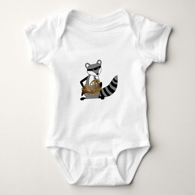 Raccoon Playing the French Horn Baby Bodysuit (Front)