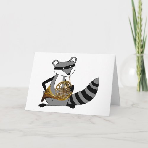 Raccoon Playing the French Horn Card