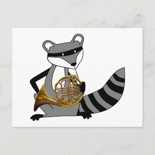 Raccoon Playing the French Horn Postcard