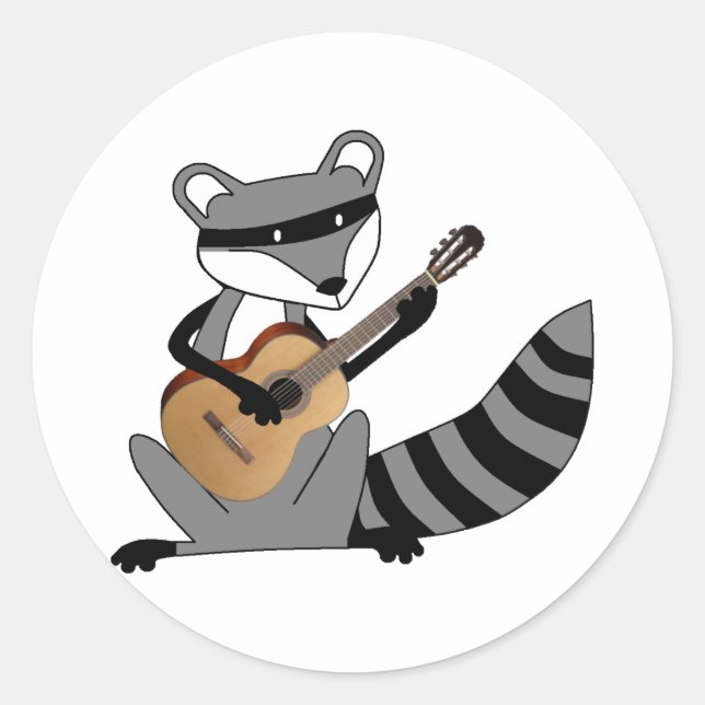 Raccoon Playing the Guitar Classic Round Sticker (Front)
