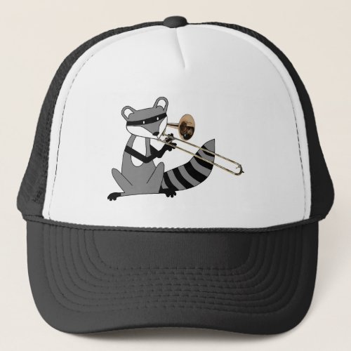 Raccoon Playing the Trombone Trucker Hat