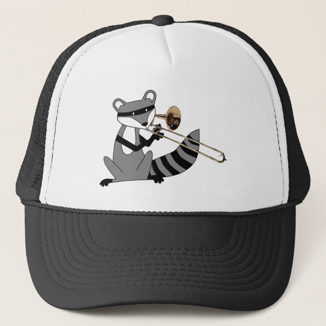 Raccoon Playing the Trombone Trucker Hat (Front)