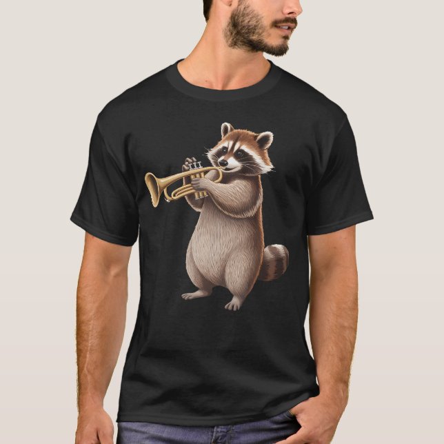 Raccoon Playing Trumpet Funny Trumpet Band Raccoon T-Shirt (Front)