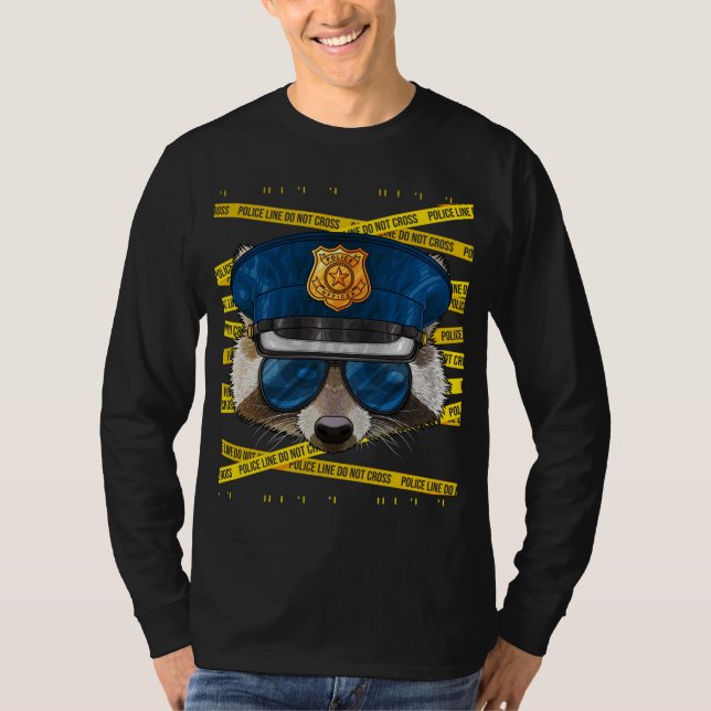 Raccoon Police Officer Policeman Funny Police Anim T-Shirt (Front)