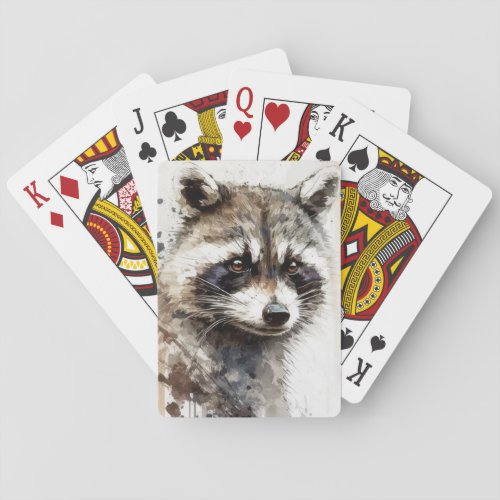 Raccoon Portrait Animal Painting Wildlife Outdoors Poker Cards