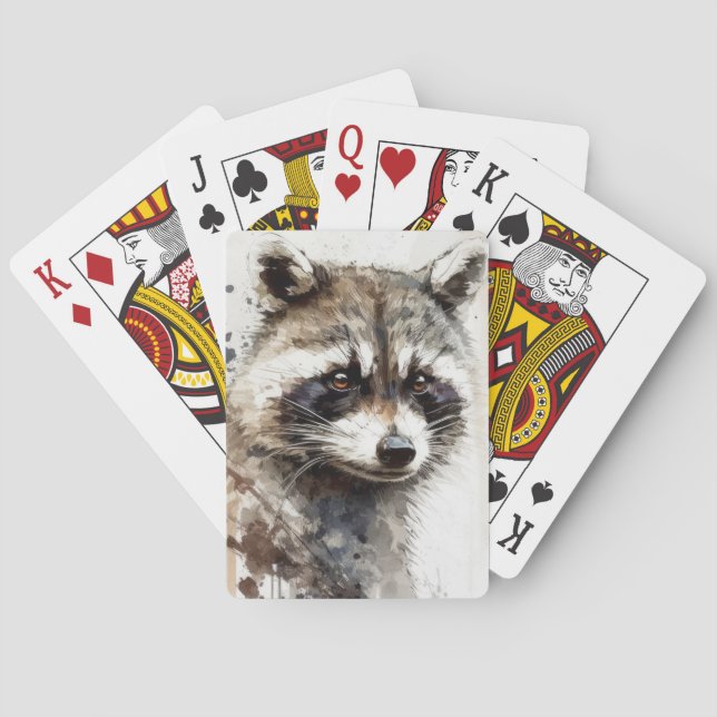 Raccoon Portrait Animal Painting Wildlife Outdoors Poker Cards (Back)