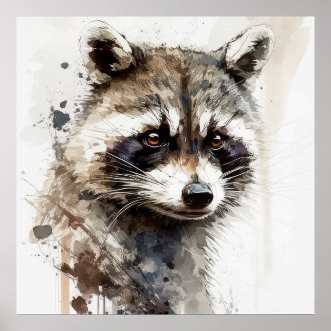 Raccoon Portrait Animal Painting Wildlife Outdoors Poster (Front)