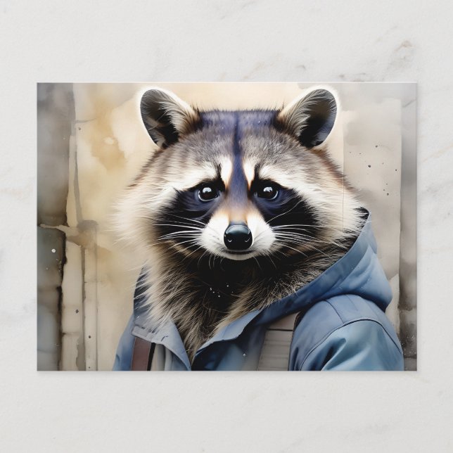 Raccoon Portrait Watercolor Postcard (Front)