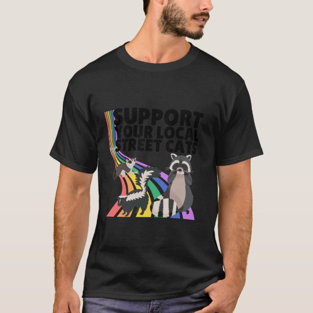 Raccoon Possum Support Local Street Cats Retro T-Shirt (Front)