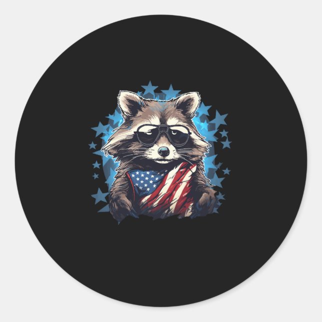 Raccoon proudly US Flag Trash Panda Lover Classic Round Sticker (Front)