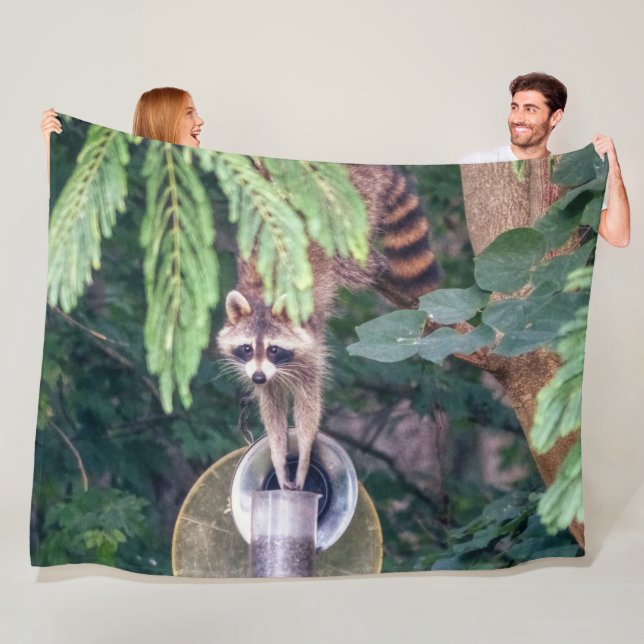 Raccoon Raiding the Bird Feeder Fleece Blanket (In Situ)