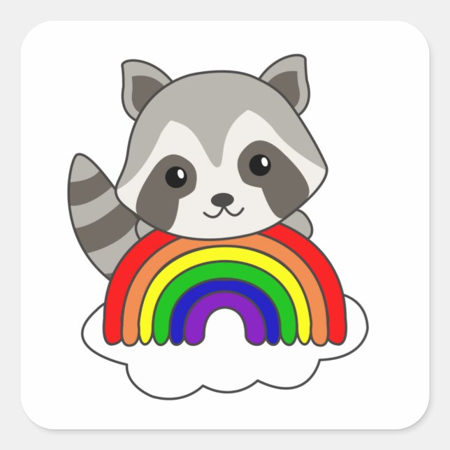 Raccoon Rainbow Sweet Animals Colorful Raccoon Square Sticker (Front)