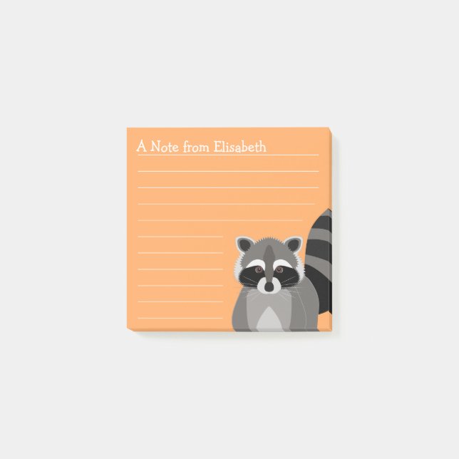 Raccoon Rascal Custom Color and Name Post-it Notes (Front)