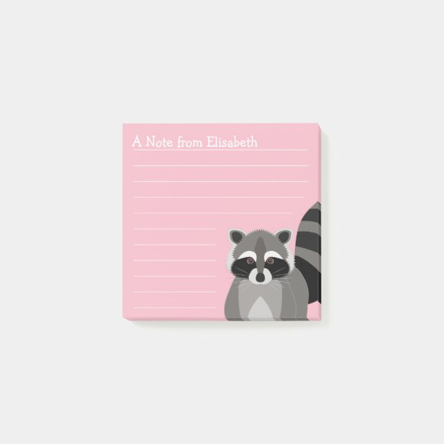 Raccoon Rascal Custom Color and Name Post-it Notes (Front)