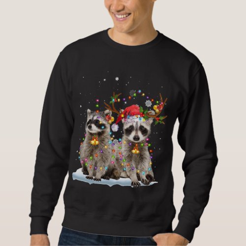 Raccoon Reindeer Santa Hat Xmas Lights Christmas X Sweatshirt