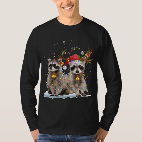 Raccoon Reindeer Santa Hat Xmas Lights Christmas X T_Shirt