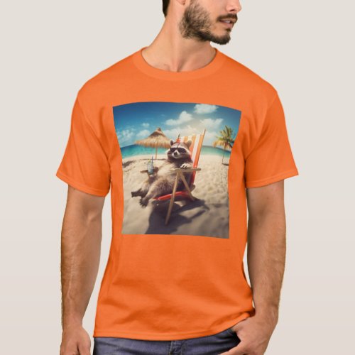 Raccoon Relax On The Beach T_Shirt