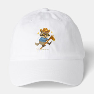 Raccoon riding a rocking horse hat