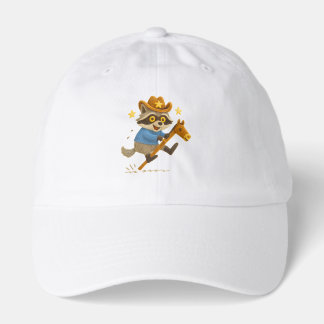 Raccoon riding a rocking horse hat