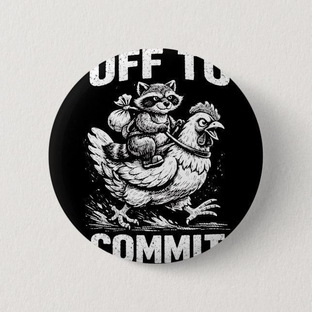Raccoon Riding Chicken Off To Commit Software Deve Button (Front)