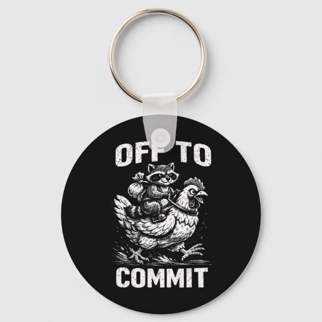 Raccoon Riding Chicken Off To Commit Software Deve Keychain (Front)