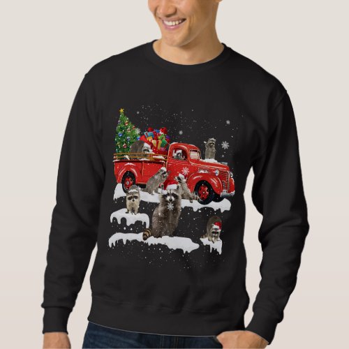 Raccoon Riding Red Truck Xmas Merry Christmas Sweatshirt