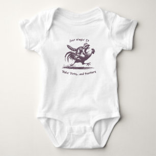 Raccoon Riding Rooster – Barnyard Rodeo Cowboy Baby Bodysuit