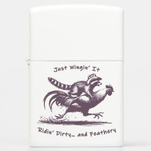 Raccoon Riding Rooster – Barnyard Rodeo Cowboy Zippo Lighter