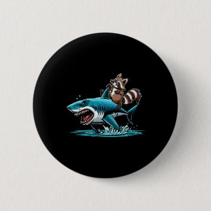 Raccoon Riding Shark Costume Sea Animal Lover Kids Button