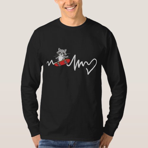 Raccoon Riding Skateboard Heartbeat T_Shirt