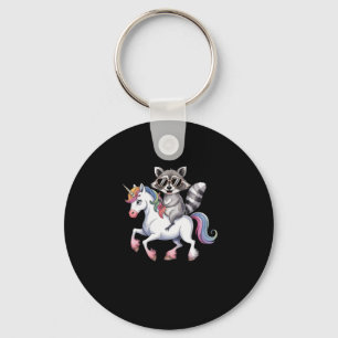 Raccoon Riding Unicorn Cute Animal Fantasy For Kid Keychain