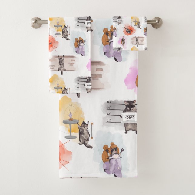 Raccoon Robbing bank Bath Towel Set (Insitu)