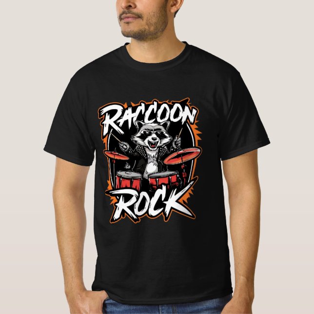 Raccoon Rock T-shirt - Funny Raccoon Cowboy Design (Front)