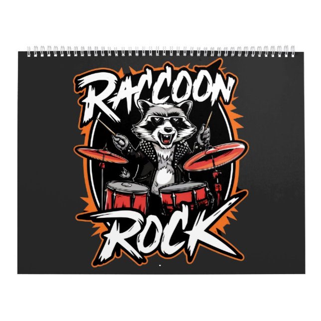 Raccoon Rock T-shirt - Funny Raccoon Cowboy Design Calendar (Cover)