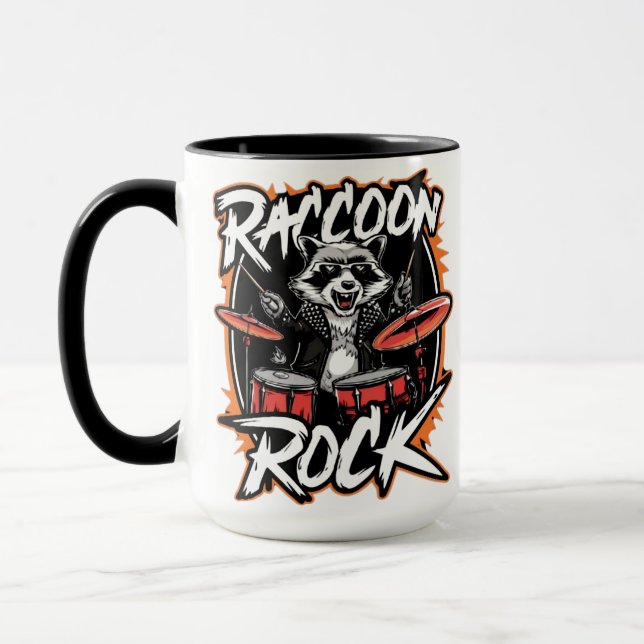 Raccoon Rock T-shirt - Funny Raccoon Cowboy Design Mug (Left)