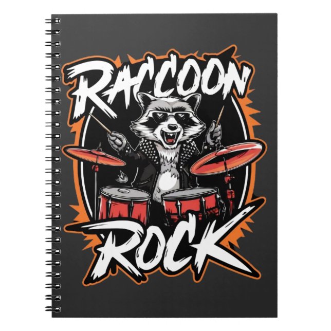 Raccoon Rock T-shirt - Funny Raccoon Cowboy Design Notebook (Front)