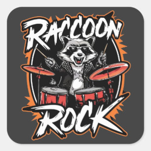 Raccoon Rock T-shirt - Funny Raccoon Cowboy Design Square Sticker
