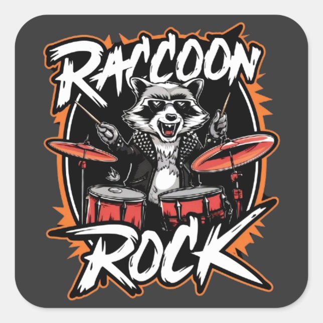 Raccoon Rock T-shirt - Funny Raccoon Cowboy Design Square Sticker (Front)