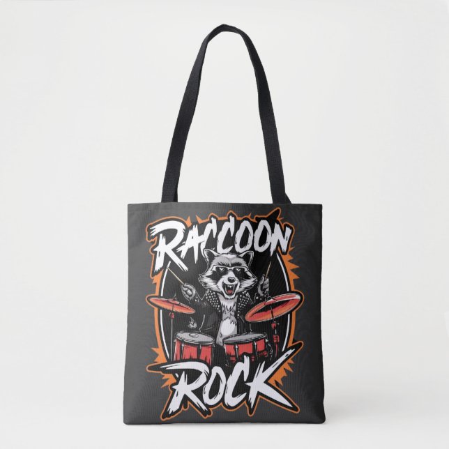 Raccoon Rock T-shirt - Funny Raccoon Cowboy Design Tote Bag (Front)