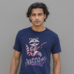 Raccoon Roll Rocker Jamming Funny Pun T-Shirt