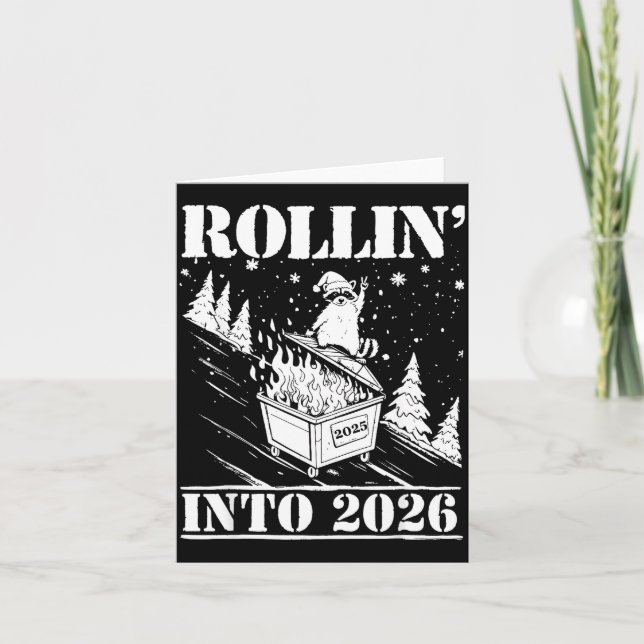 Raccoon Rolling Into 2026 Happy New Year 2026 Funn Card (Front)